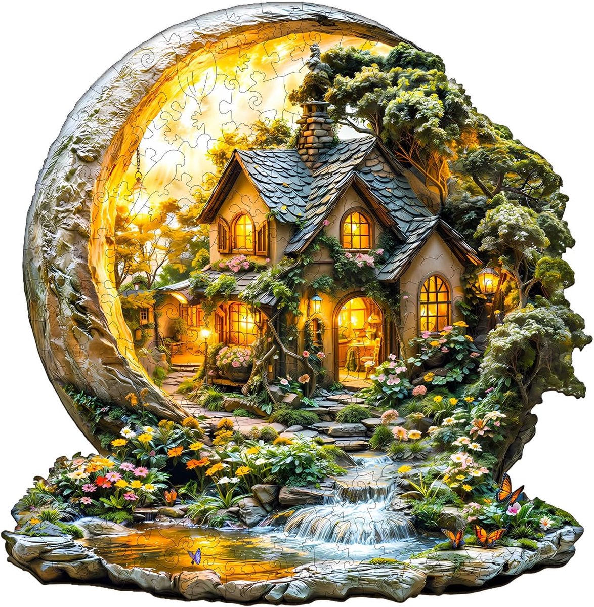 houten puzzel voor volwassenen, tuin op de maan houten puzzel voor volwassenen, uniek houten dierenpuzzel, familie en vrienden L-34 * 34cm-275stuks