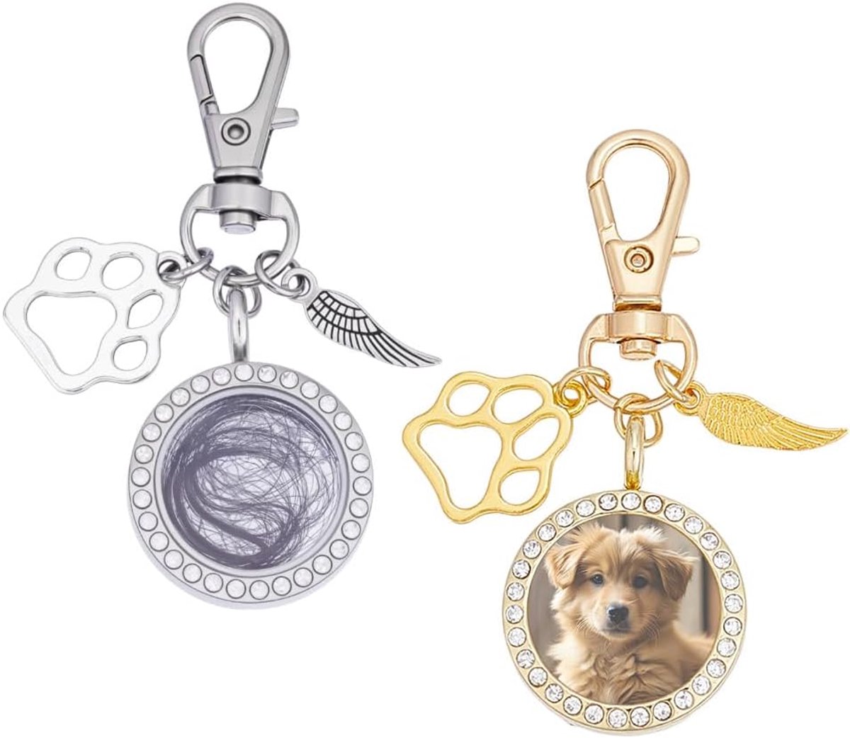 2 Stks 2 Clolors Pet Sleutelhanger, 6.5Cm Pet Memorial Aangepaste Foto Huisdier Portret Medaillon Sleutelhanger Met Legering Kreeft Sluitingen Voor Hond Kat Sympathie Gift