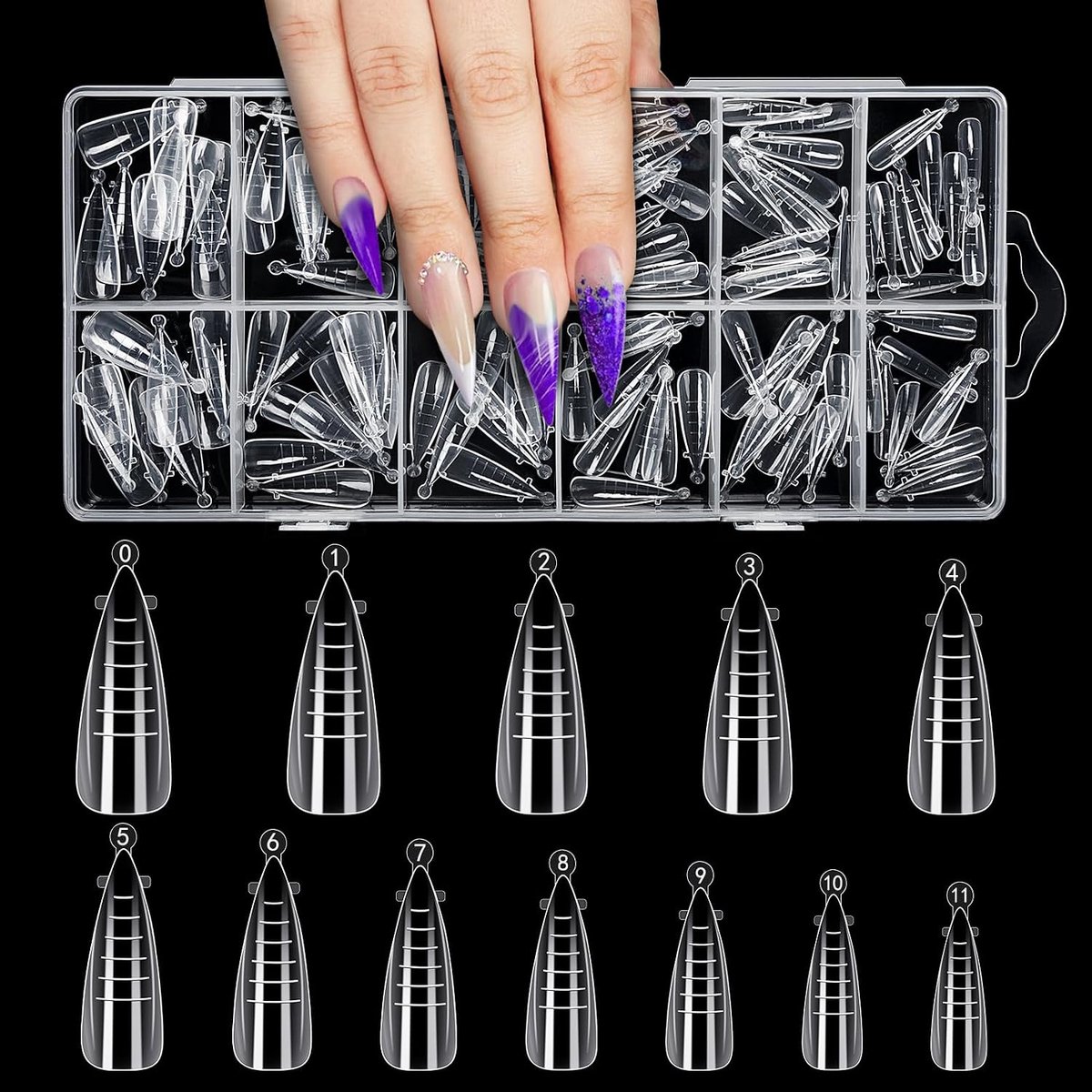 120 stuks dubbele vorm, herbruikbaar systeem, dubbele nagelvorm met schaallijnen, volledige afdekking voor nagelvorm, acrylgel, transparant, tips voor nageldesign