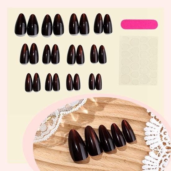kunstnagels, amandel, bruin, Cat Eye magnetisch design, glitter, korte druk op nagels, bruine fototherapie, retro-chic, flair herfst winter INS kunstnagels — afbeelding 5