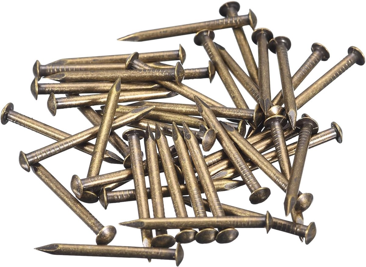 35 stuks kleine kleine nagels 2 x 25 mm (DxL) kleine messing nagels hardware ronde kop messing nagel voor hout doe-het-zelf projecten decoratieve dozen huishouden, brons tint