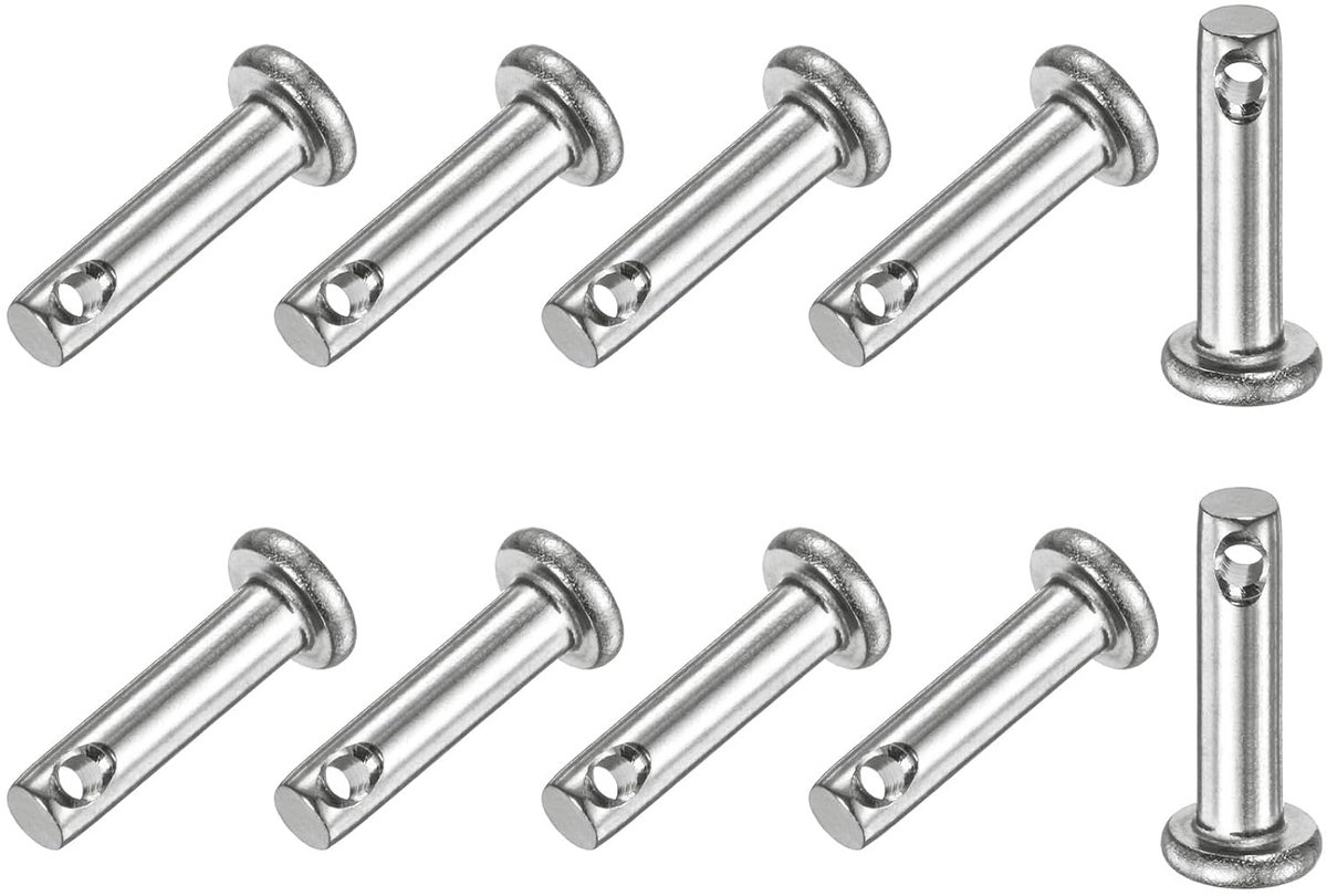 METERXITY 10 stuks vorkpennen met één gat, M3 x 12 mm met platte kop van roestvrij staal 304/vaste delen/boothaken, scharnierpen