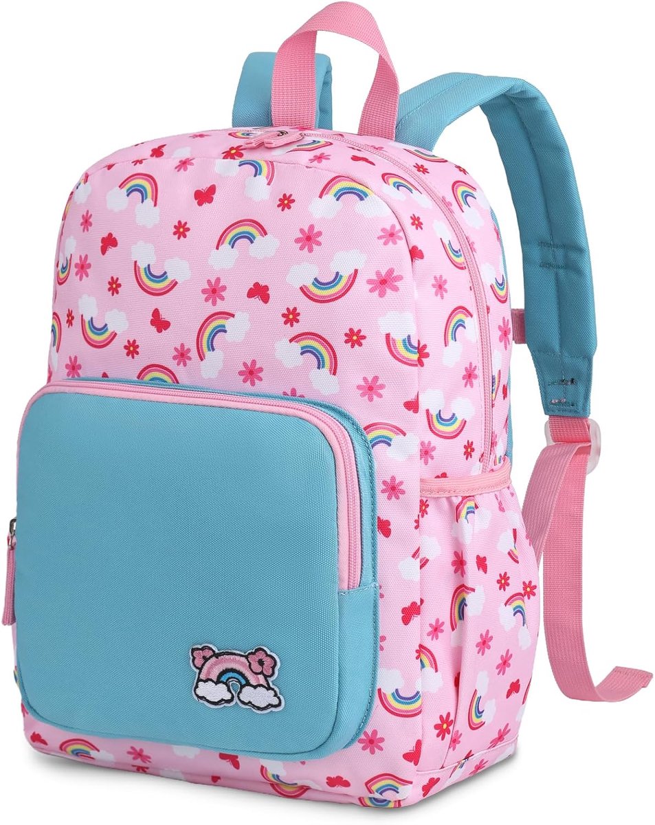 Kinderrugzak voor meisjes en jongens, lichte schoolrugzak voor kinderen van 4-9 jaar, schattige basisschooltas met eenhoorn-ontwerp, past op A4-map met borstband, Regenboog, S, Casual
