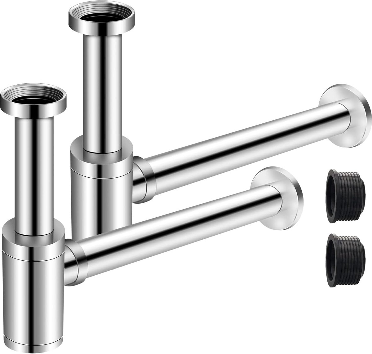2-delige Sifon 1 1/4" x Ø 32mm roestvrijstalen Sifon met rubberen rozet Geurafsluiter Verstelbaar Universele buissifon Verchroomd Geurafsluiter voor wastafel, wasbak