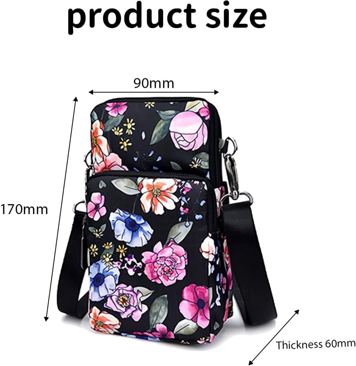 1 stuk schoudertas voor dames van nylon, schoudertas voor dames, schoudertas, telefoonhouder voor dames, mobiele telefoon, portemonnee voor dames met schouderriem, bedrukte schoudertas