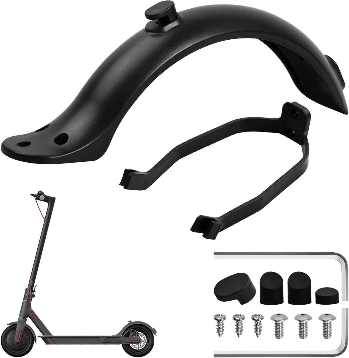 Achterspatbordhouder voor scooter, achterspatbord, reserveaccessoire met schroeven en schroefdoppen, compatibel met Xiaomi M365/M365 Pro