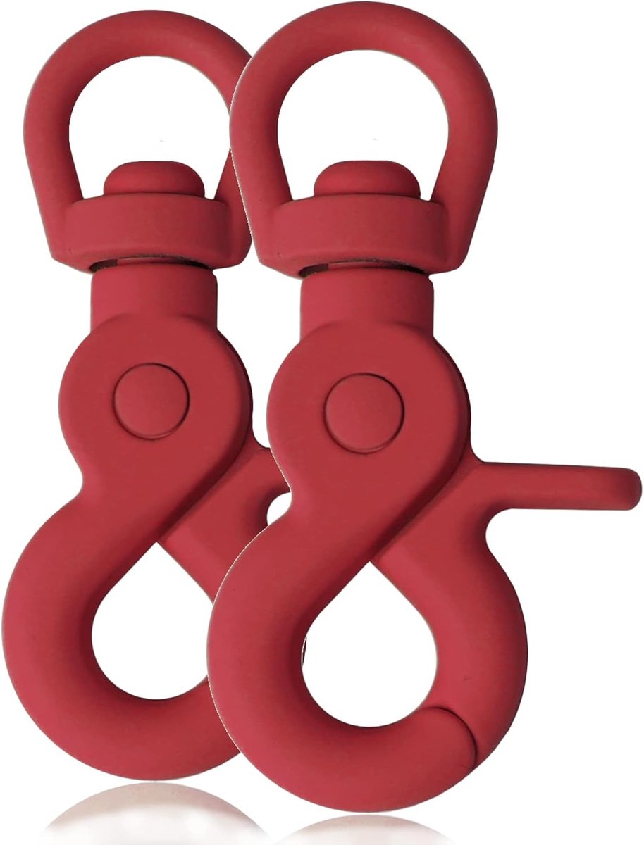 schaarmodel karabijnhaak met draaikop, siliconen coating rood, 61 mm lang, oog 10 mm, zinkdrukgietwerk, set van 2, snel in- en uitklikken aan hondenlijn/halsband en bevestigingslussen
