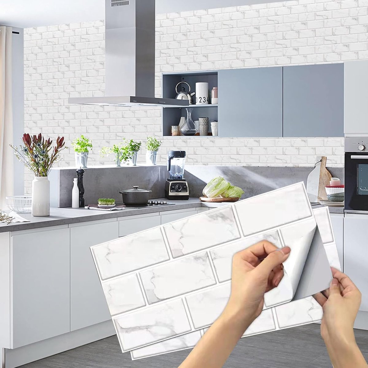Tegelstickers, muurstickers, pvc, decoratieve stickers voor keuken en badkamer, baksteen, grijs, 15 x 30 cm (12 stuks)