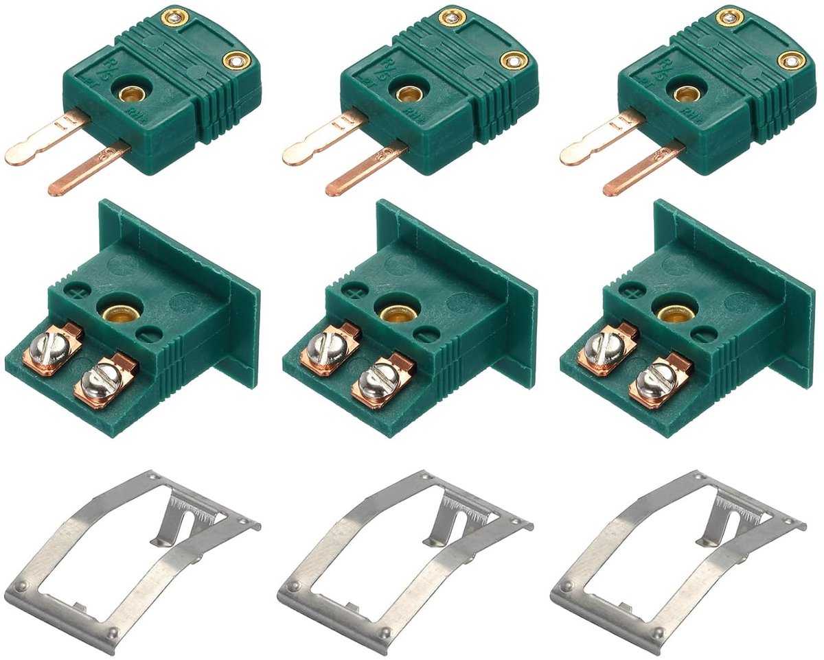 Thermoelement-kabelconnector type R/S, stekker met mini-paneelaansluiting, hoge temperatuur 220 °C (428 °F) voor thermokoppelsensoren, donkergroen, 2 stuks