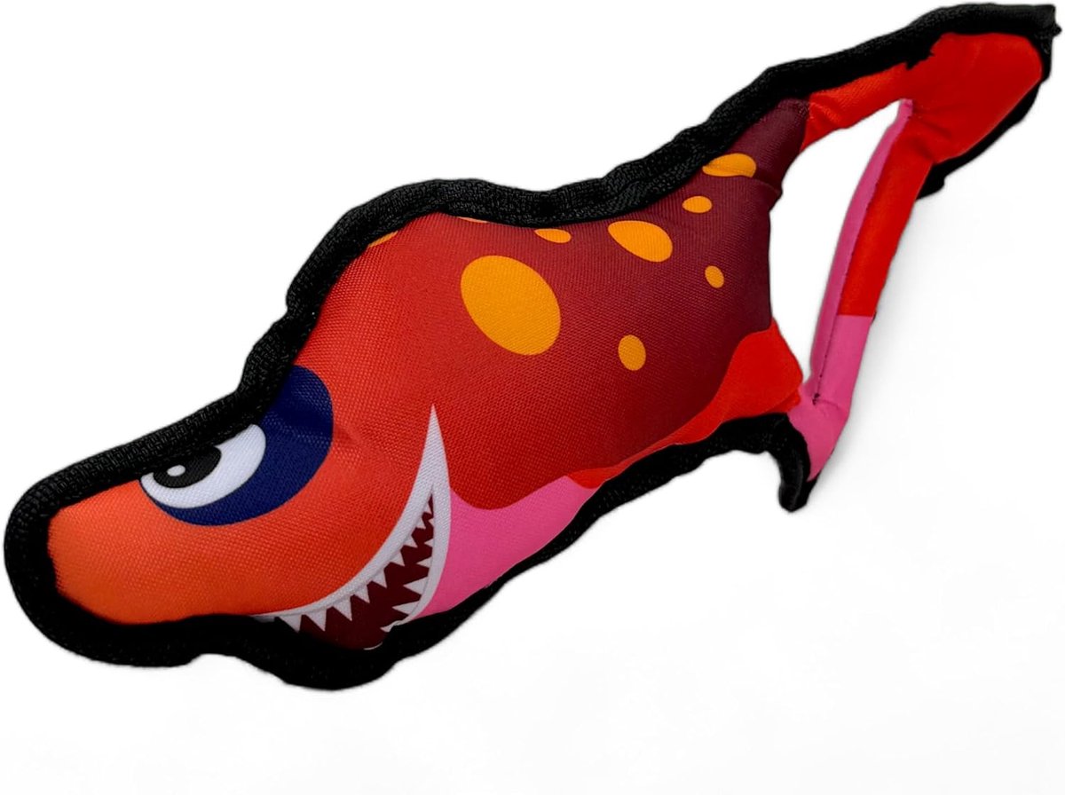 Robuuste stoffen haai, hondenspeelgoed, waterdicht, piepend en drijvend, uit liefde voor avontuur, 30 x 15 x 5 cm, 100% polyester (rood)
