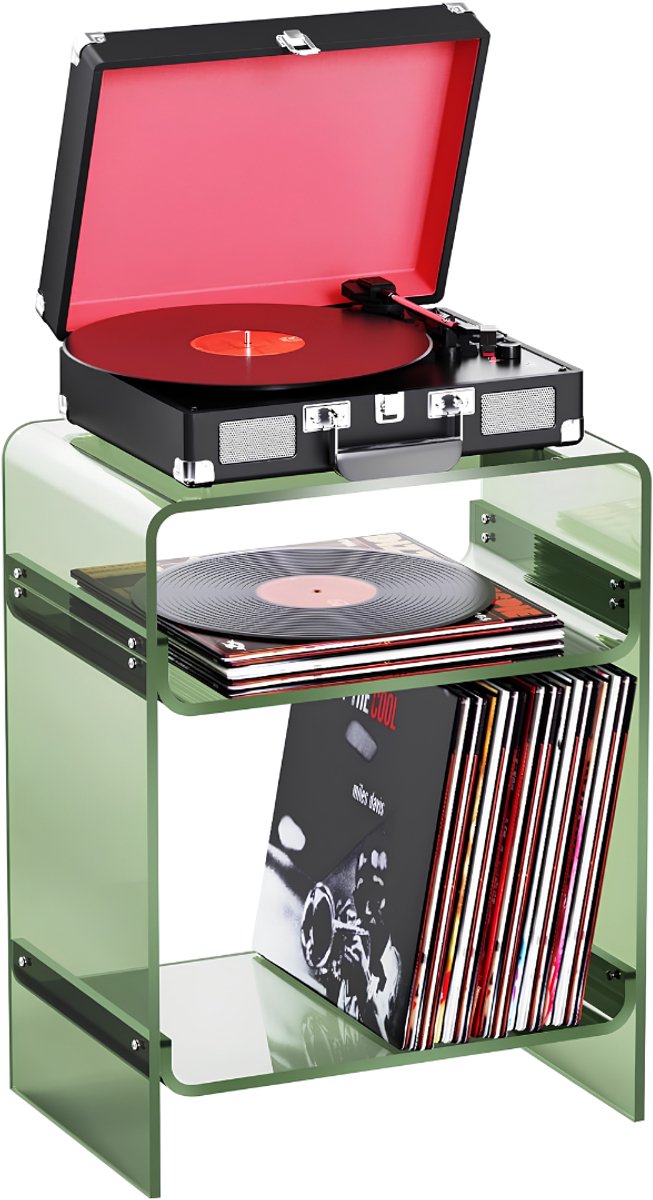 Lìon® Platenspeler Meubel - Platenspelerkast - LP Opbergsysteem - 2 Kubusopslag - Groen - 30cm x 45cm x 58cm