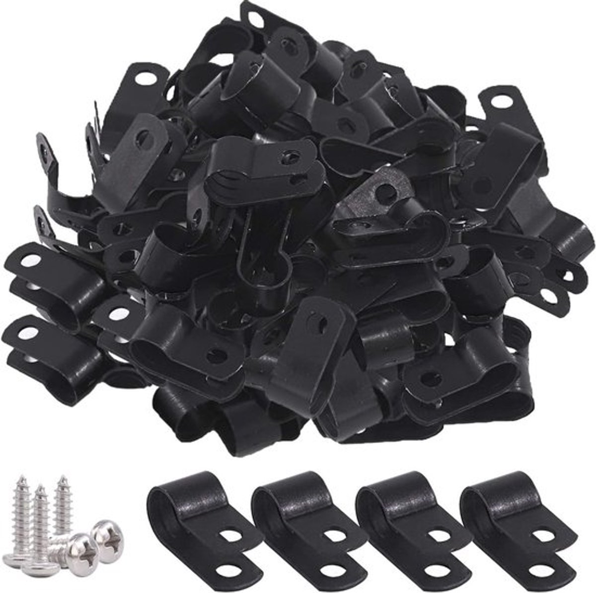60 Stuks 5/16 Inch Zwarte Nylon Schroefbevestigingen R-Type Kabelclips met 60 Schroeven voor Draad, Kabel en Buizen