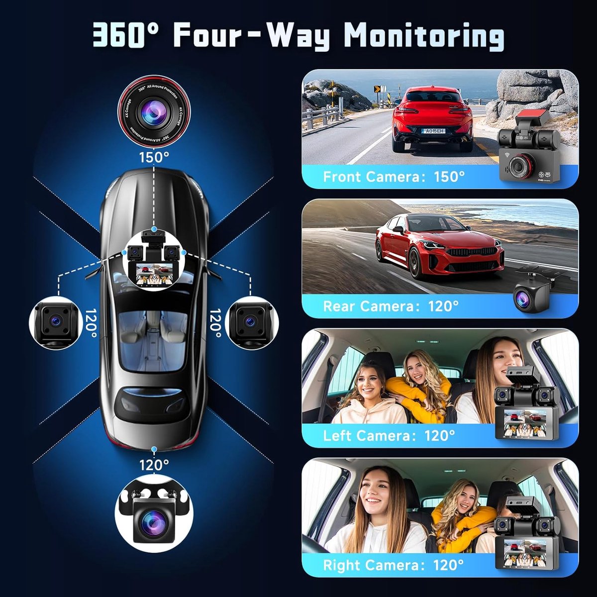 Auto Camera Systeem - Dashcam Set - Veilige Rit - 360 Graden Bescherming - 2K + 1080P Resolutie - Zwart – foto 6
