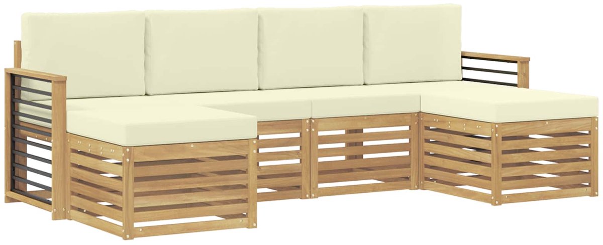 vidaXL Buiten - bank - set - 6 - st - 6-zits - Wit - en - crèmekleurig - Polyester Wit en crèmekleurig