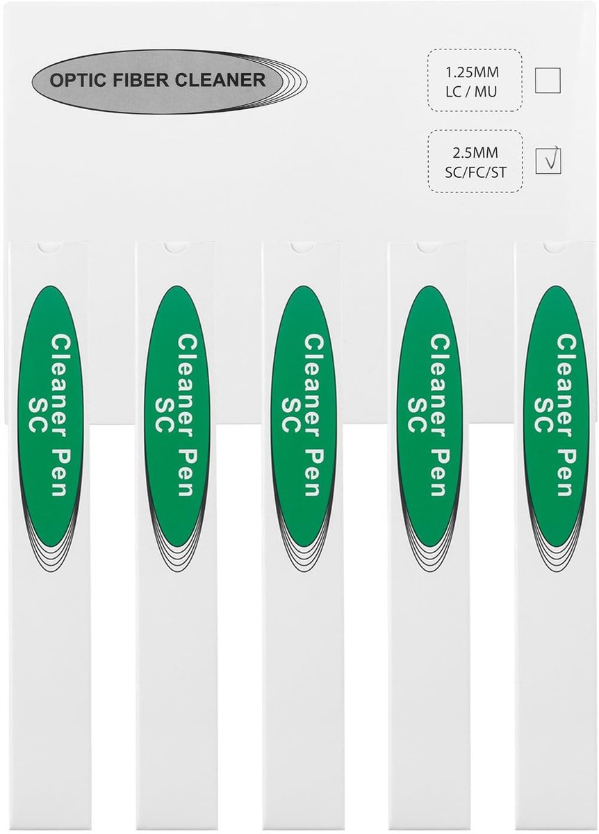Dailygoods- Glasvezelreinigingsstift - 5 x Reinigingspen - Universele Vezelreiniger - SC/FC/ST/E2000 Aansluitingen - Uittrekbare Punt - Hoogwaardige Reiniging