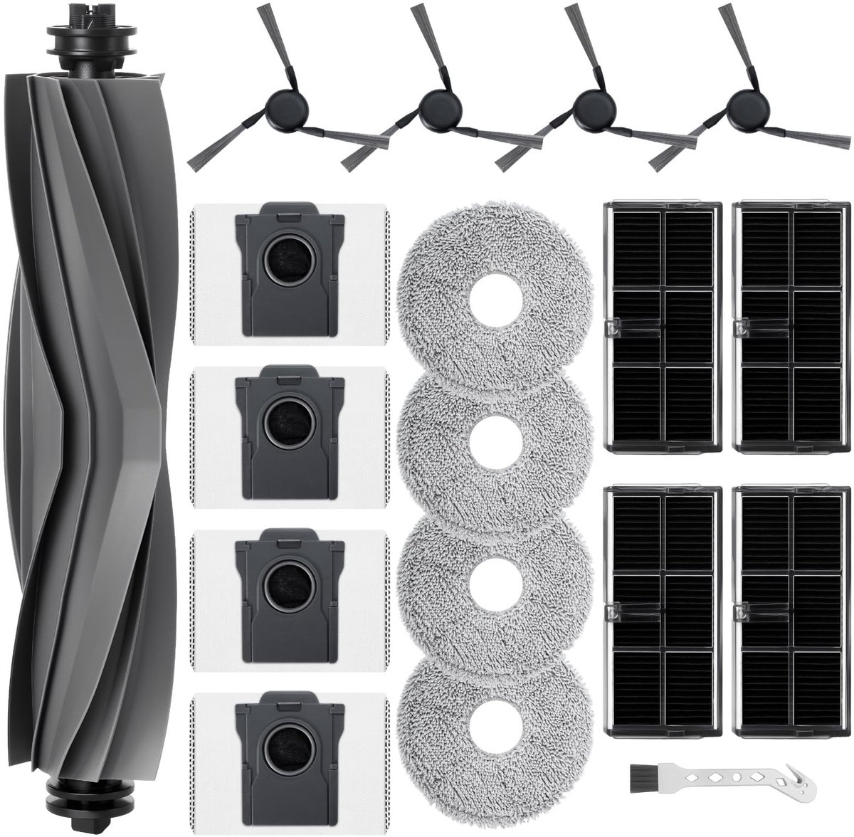 Dailygoods- Accessoireset voor Mova E40 Ultra - 1 Hoofdborstel - 4 Hepa-filters - 4 Wisserpads - 4 Zijborstels - 4 Stofzakken - Inclusief Borstel - Stofzuigeronderdelen