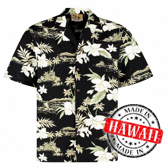Hawaii Blouse Mannen - Shirt - Hemd - 100% Katoen - Overhemd Heren Korte Mouw - Made in Hawaii "Maui Midnight" Maat L