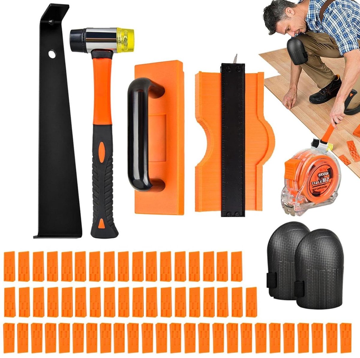Laminaatvloerinstallatieset, set met klepel en slagblok, installatieset voor houten vloere