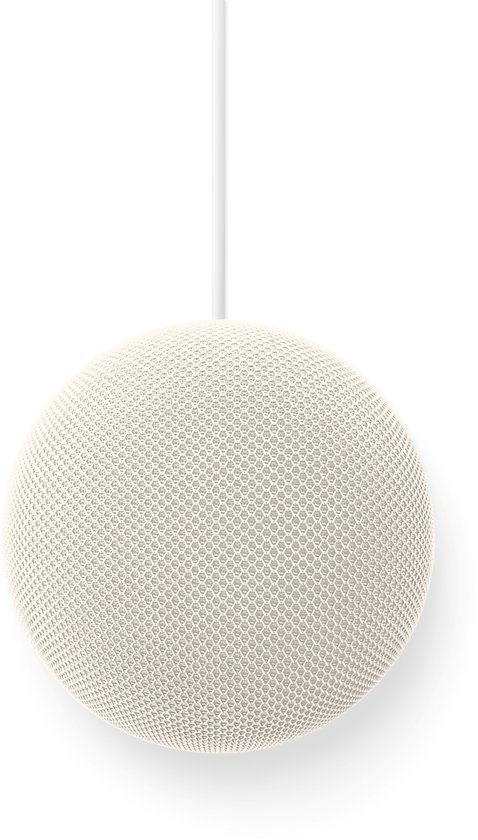 Witte Google Home speaker, weergave van de bovenkant met de stof.