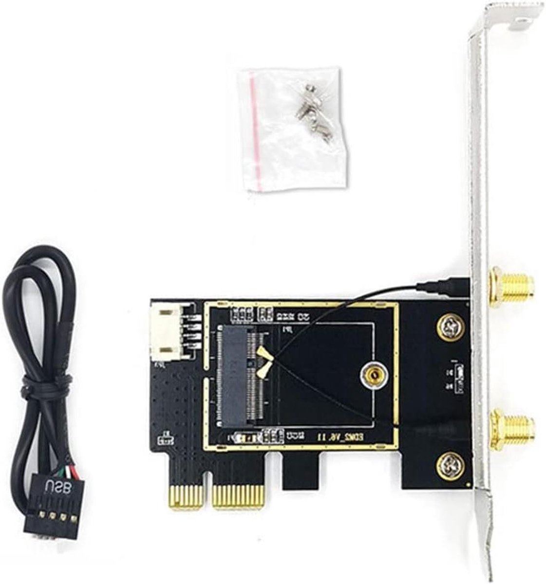 Netwerkkaart Adapter - PCIE M.2 - Draadloze Connectiviteit - Brede Compatibiliteit - 17 x 12 x 3 cm - Zwart