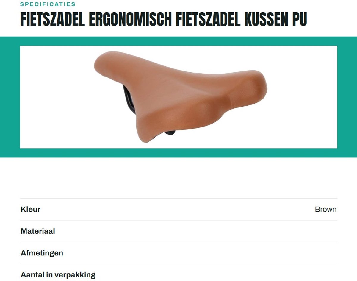 Dailygoods- Fietszadel Slijtvaste PU Lederen Kussen - MTB Fietsaccessoires - Comfortabel Fietszadel - Verstelbaar - Lichtgewicht - Duurzaam - Fietsstoel