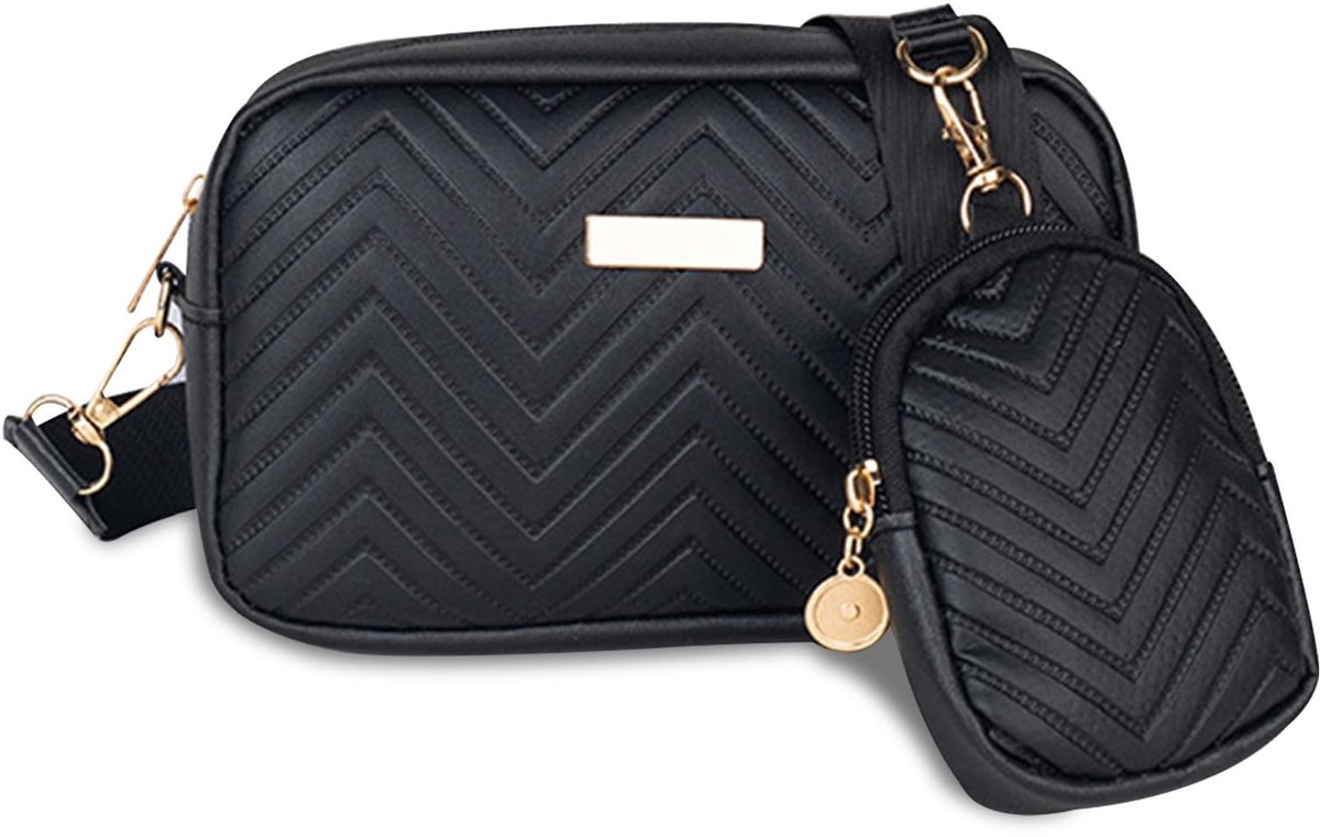 Dailygoods- Crossbodytas Dames - Zwarte Handtas - Verstelbare Riem - Polyester - Geschikt voor Telefoon - Compact Formaat 20x5,5x12 cm - Schoudertas