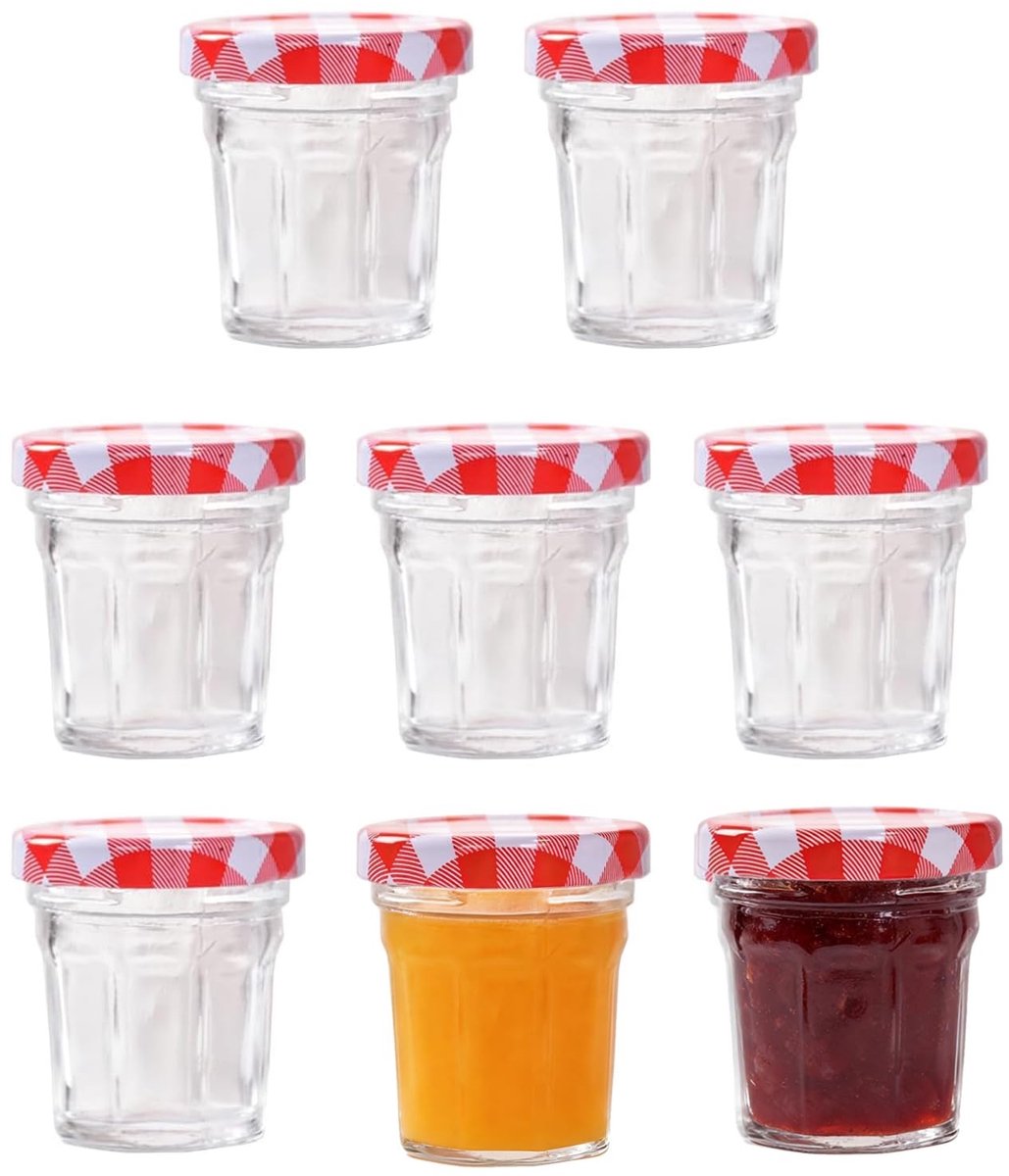 Dailygoods- Jampotten 8 stuks - Inmaakpotten - Schroefdeksel - Glas - 50 ml - Transparant 5,2 x 4,2 x 3,6 cm - Vaatwasmachinebestendig - Inmaakpot