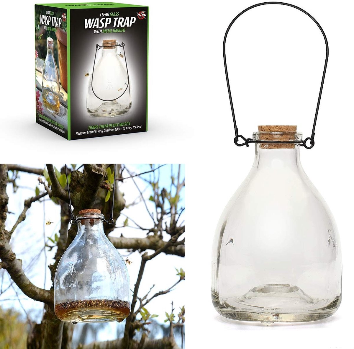 Dailygoods- Wespentrap Grote Catcher - Glazen Fles - Metalen Hanger - Insecten Vanger - Tuin Ongediertebestrijding - Veilig en Niet-giftig - Insectenval