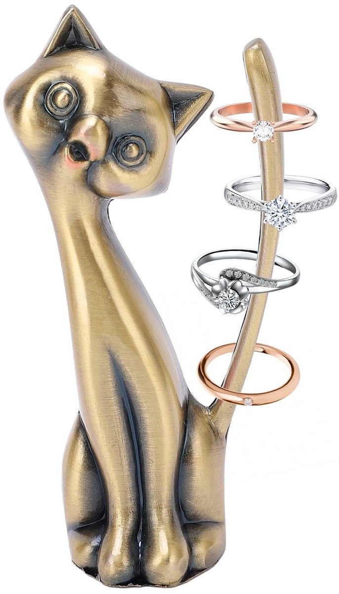 Dailygoods- Kattenringhouder Zinklegering - Ringstandaard - Sieradenopslag - Kattenstijl - Decoratie - 7 x 2,5 x 3 cm