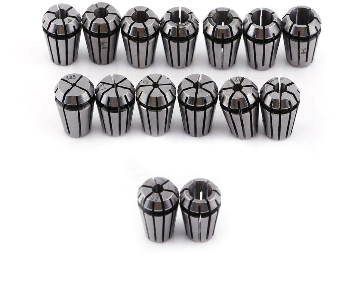 Dailygoods- Collet Set 15 Stuks - 1-7mm/1/8"/1/4" - CNC Freesmachine - Graveermachine - Hoogwaardige 65Mn Veerstaal - Beschermende Verpakking - Frees