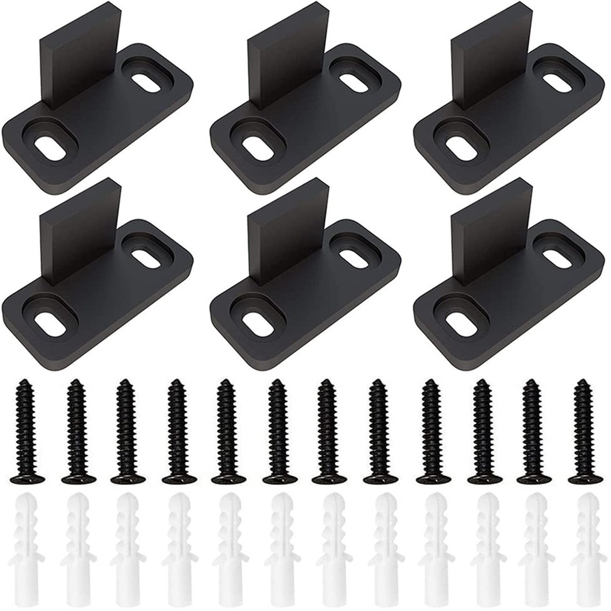 Dailygoods- Deurgeleiding 6-delig - Verstelbare Vloergeleiding - Zwarte Geleidingsclip - Slagvast POM - Stil Glijden - Inclusief Schroeven - Deurbeslag