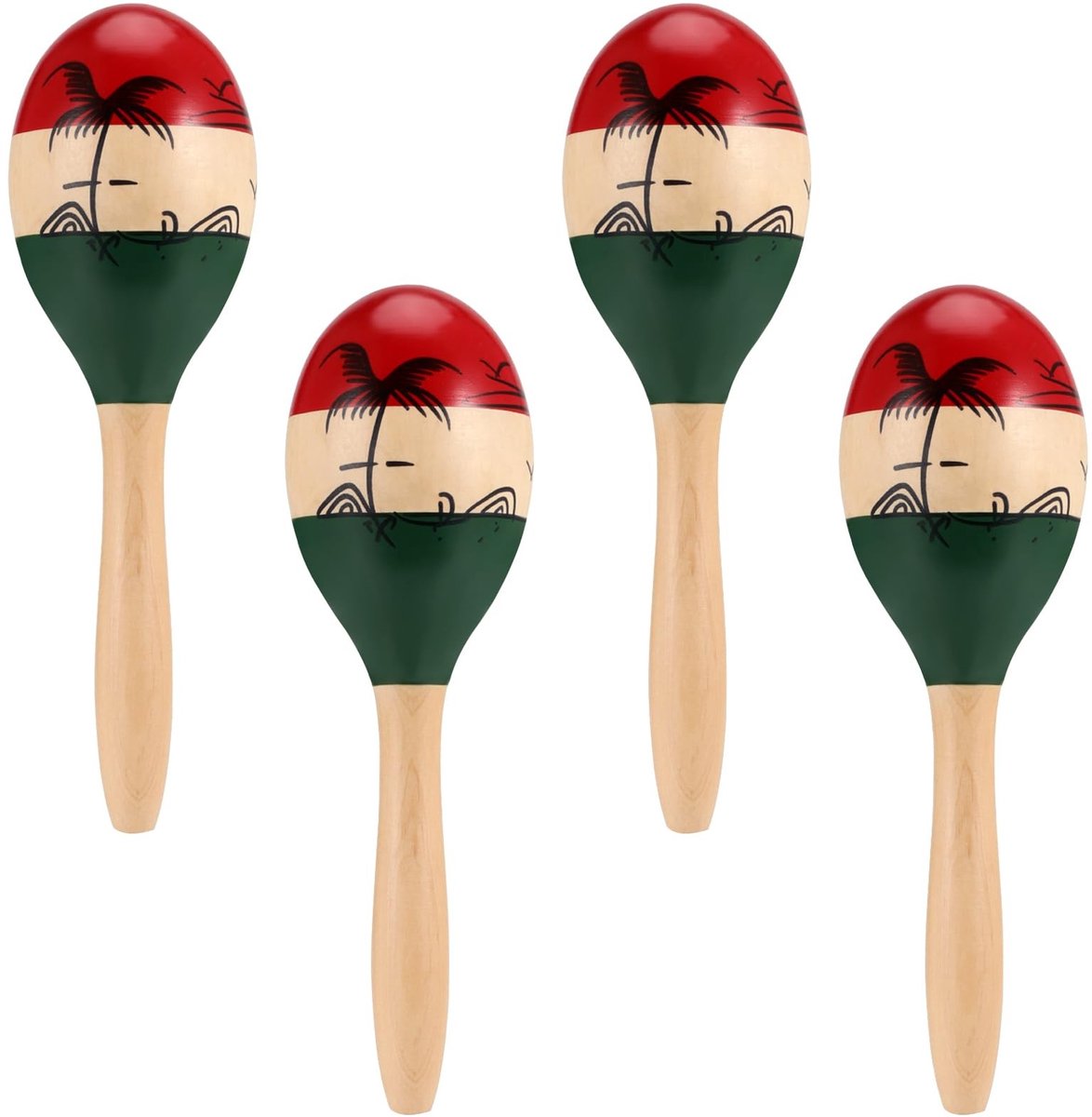 Dailygoods- Maracas - 4 stuks - Houten Percussie-instrumenten - 24 x 6 cm - Geschilderde Shakers - Helder Geluid - Professionele Afwerking