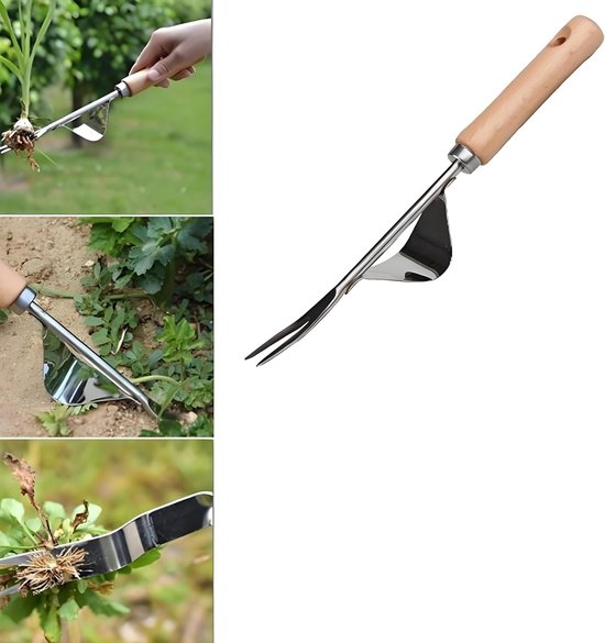 Onkruidsteker met houten handvat van roestvrij staal voor de tuin - onkruidjager en ampfersteker - basisuitrusting voor tuinieren - tuingereedschap voor het losmaken van de bodem - 1 stuk. van Merkloos	 — afbeelding 5