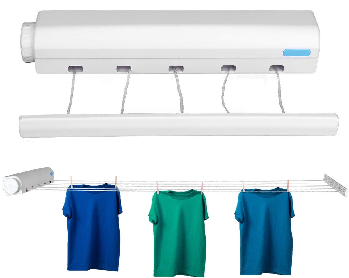 Dailygoods- Waslijn Uittrekbaar - Telescopische Wandmontage - Kleding Hangende Lijn - Sterk Touw - Hoogwaardig ABS-Materiaal - Geschikt voor Binnen/Buiten - Wasdrogerlijn