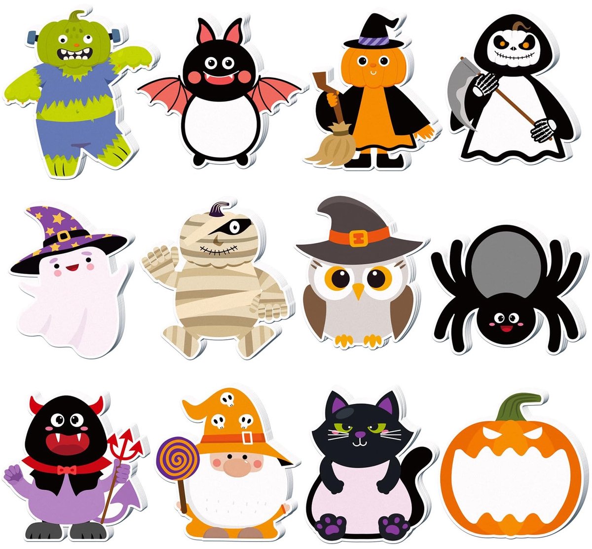 Dailygoods- Notitieblok 240 Vellen - Halloween Ontwerp - Zelfklevende Notities - Set van 12 - Dikke Papier - Creatieve Berichten - Memo-stickers