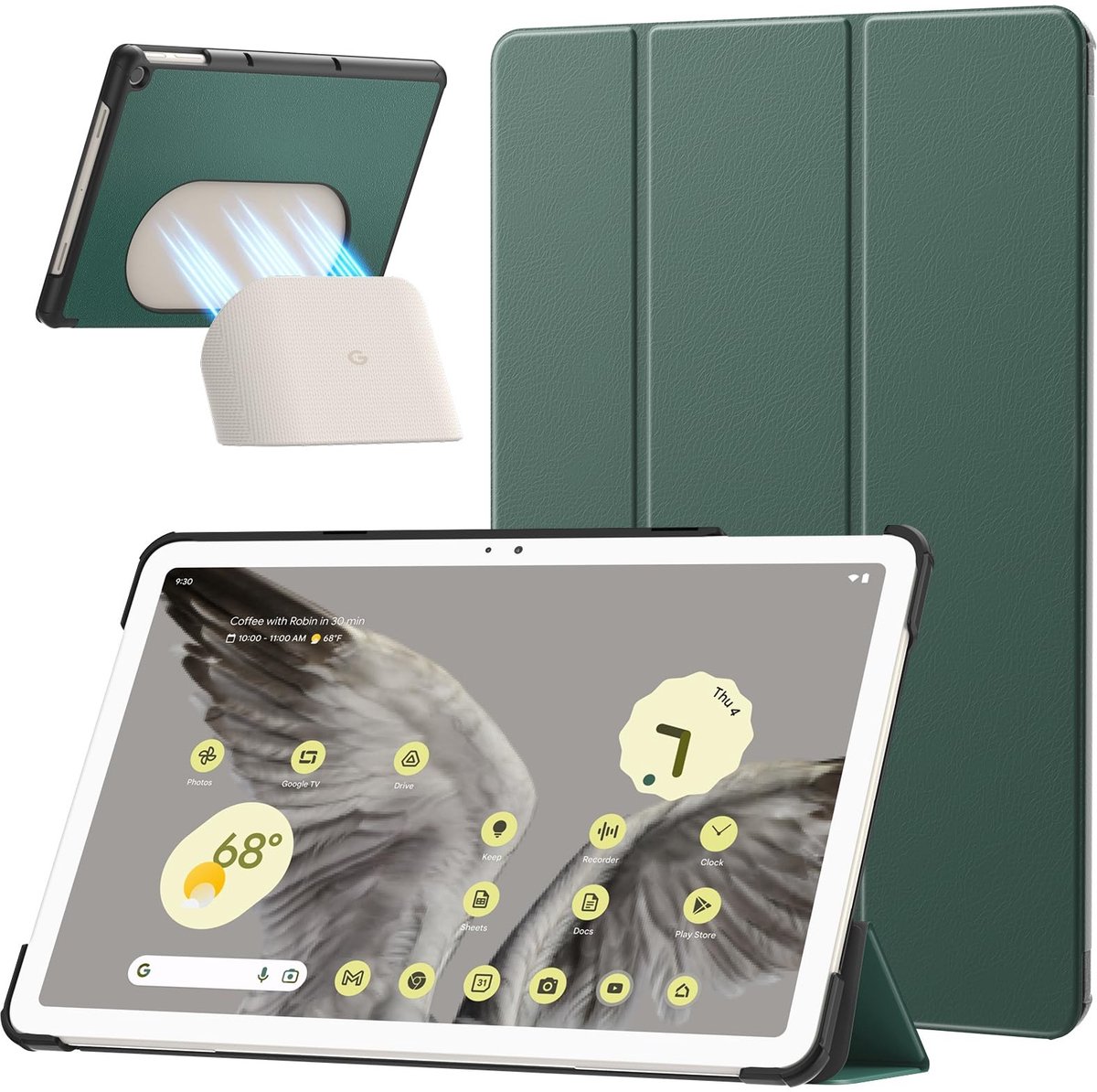 Dailygoods- Tablethoes Ultradun Slank Lederen - Opvouwbaar Ontwerp - Trifold Stand - Volledige Protector - 11 Inch - Donkergroen - Tabletcase