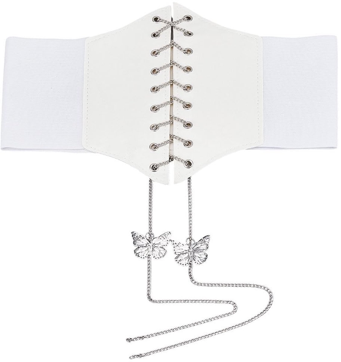 Dailygoods- Tailleriem Verstelbaar 69 cm - Elastische Tailleriem - Gouden Vlinder - Zilveren Ketting - Tailleband voor Dames - Uniek Design - Corsetband