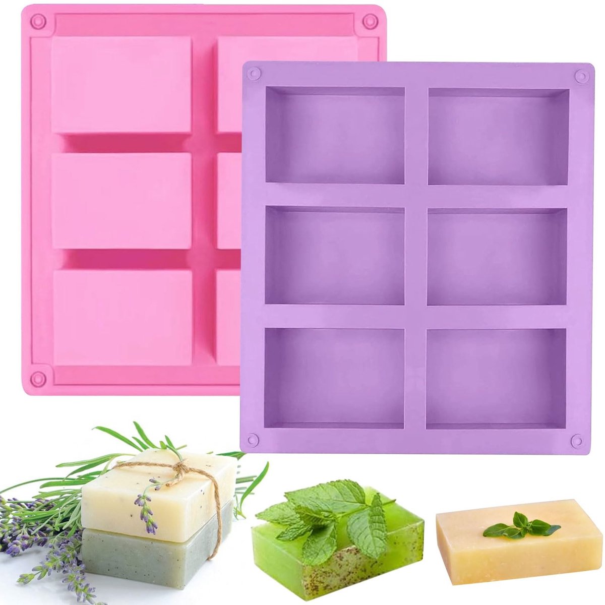 Dailygoods- Zeepvormen Siliconen - 2 Stuks Rechthoekige Zeepvormen - 6 Holtes - Bakvormen - Doe-het-zelf - 100% Voedselveilige Silicone - Bakvorm