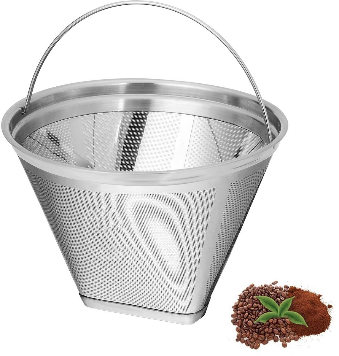 Dailygoods- Koffiefilter Roestvrij Staal - Herbruikbaar voor 12 Kopjes - Maat 4 - Lichtgewicht - Duurzaam - Afmetingen 11,5 x 8,7 cm - Koffiefilterhouder