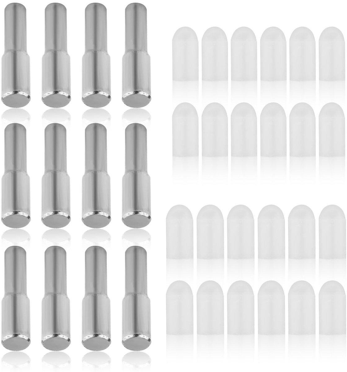 Dailygoods- Plankpennen 12 Stuks - Roestvrij Staal - Planksteunpennen - Siliconen Hoezen - Verstelbaar - 6,35mm/5mm Kopdiameter - Antislip. - Planksteunen