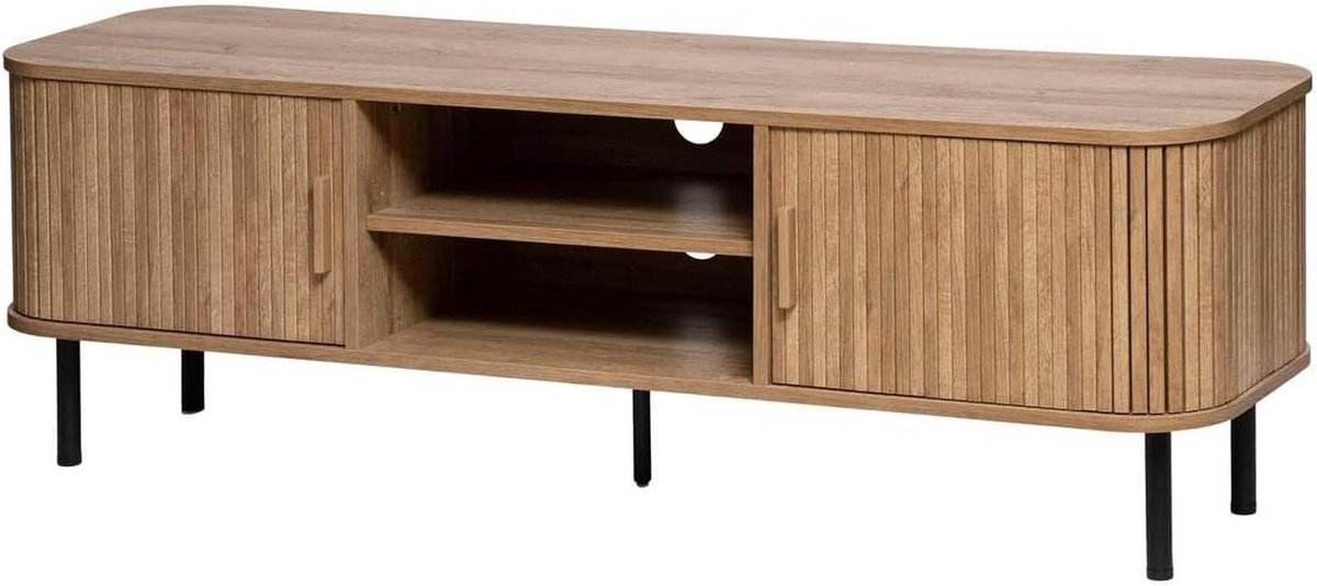 TV-kast - Opbergkast - Media opslag - Twee schuifdeuren - 140 cm breed - Natuur en zwart
