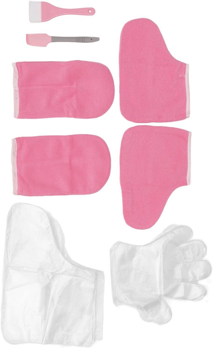 Dailygoods- Paraffinewas Badset - Badhandschoenen/Voetset - Wegwerphandschoenen - Warm Houden - Flanel - Roze - Handverzorging