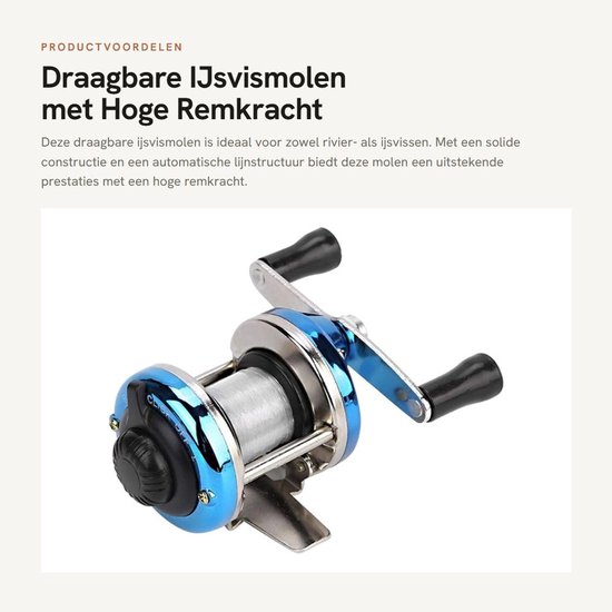 Werpmolen Draagbaar - Vismolen met Draad - Hoge Remkracht - Metaal - 100M Lijncapaciteit - Voor Rivier/Ijsvissen - Visspullen — afbeelding 3