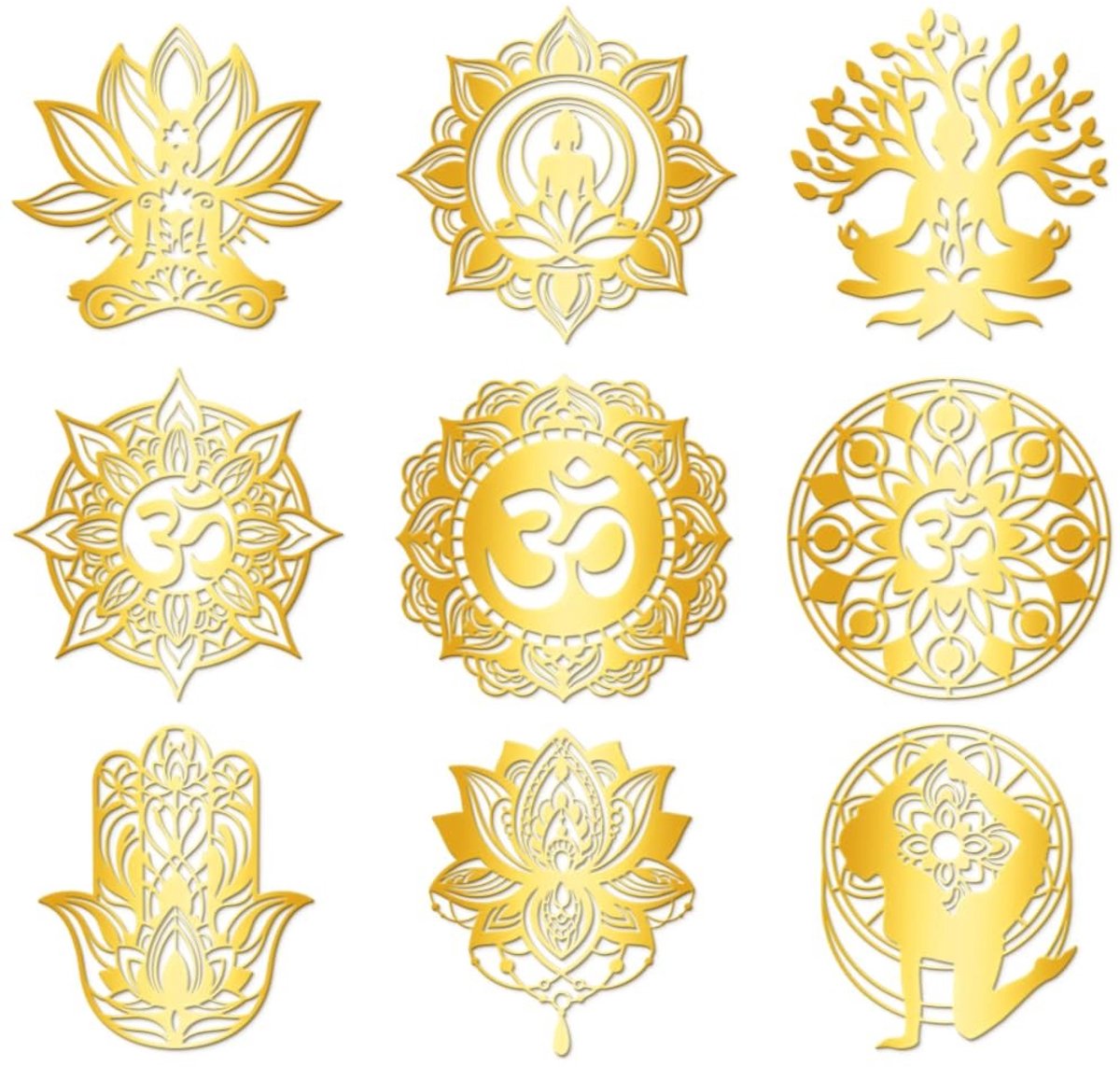 Dailygoods- Decoratiestickers 9 stuks - Gouden Zelfklevende Stickers - Heilige Geometrie - Waterdicht - Plakboeken - Doe-het-zelf Knutselen - 4 x 4 cm