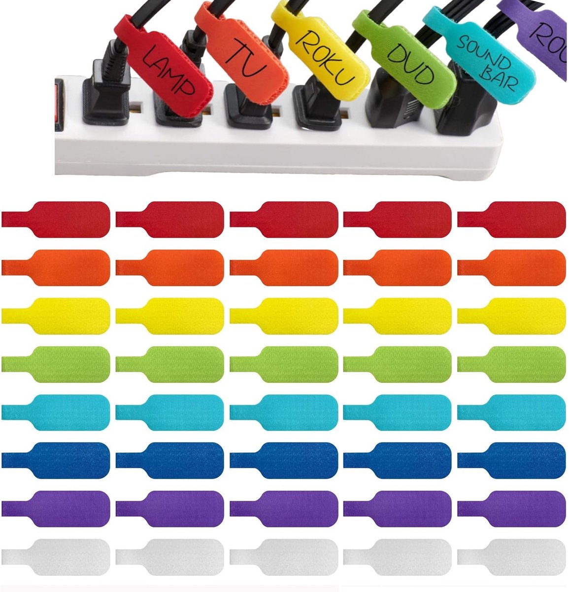 Dailygoods- Kabeletiketten 40 stuks - Herbruikbaar - Waterdicht - Nylon - Identificatie - Organisatie - 8 Kleuren - Etiketten