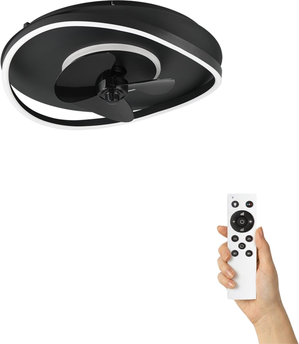 Fantiluxe - Brynja - Plafondventilator met verlichting - Zwart - Ø50cm - Afstandsbediening - Met lamp - Plafond ventilator - Slaapkamer