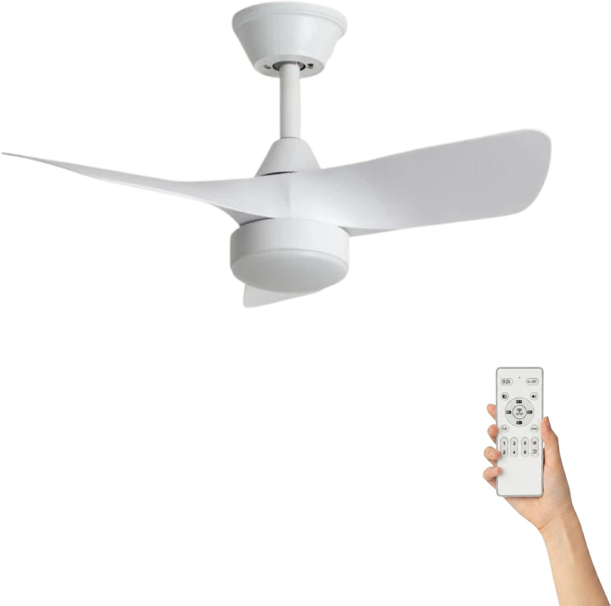 Fantiluxe - Sebastian - Plafondventilator met verlichting - Wit - Ø76cm - Afstandsbediening - Met lamp - Plafond ventilator - Slaapkamer