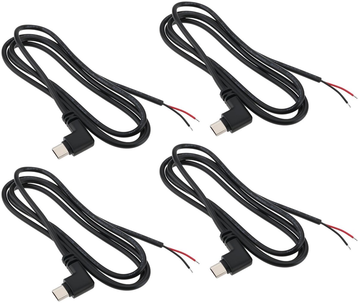 Dailygoods- Pigtail 4x - USB Type C naar 2 Pin - Blote Draad - 22AWG Voedingskabel - 5V/3A - Geschikt voor DIY Apparaten