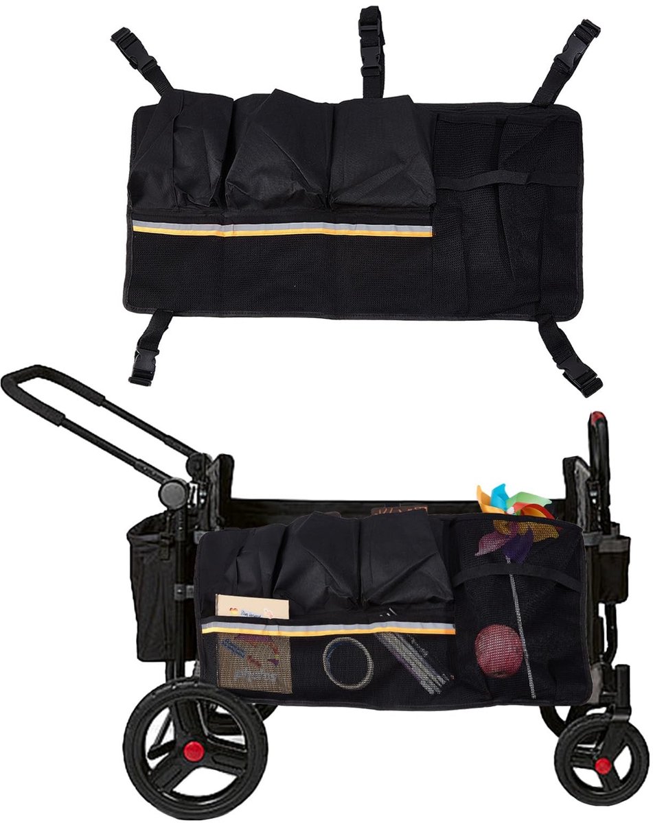 Dailygoods- Zijvak Universeel Inklapbaar - Opbergvak - Opbergzak - Tuinwagen - Bolderkar - Zwart Oxford 34 x 72 cm
