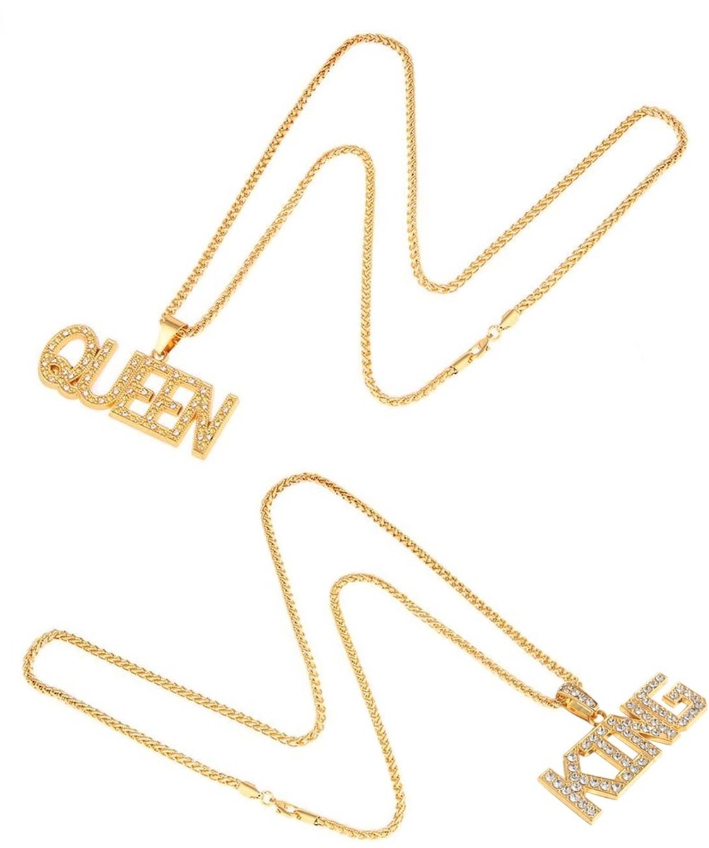 Dailygoods- Halsketting Gouden Legering - 2 Stuks - Hiphop/Hiphopstijl - King/Queen Logo - Perfect voor Feest - Duurzaam en Sterk - Sieraad